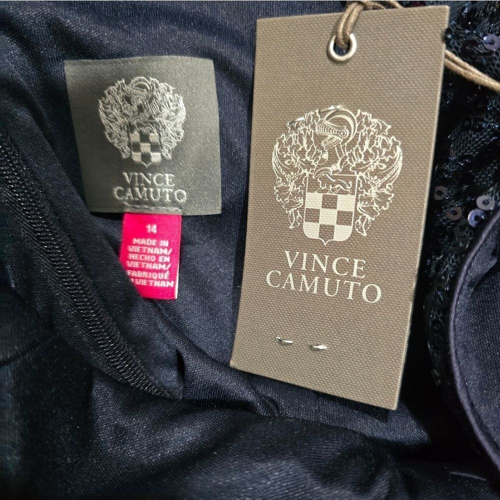 Vince Camuto Sequin Neck Column NWT Size 14 Navy Blue - Picture 6 of 6